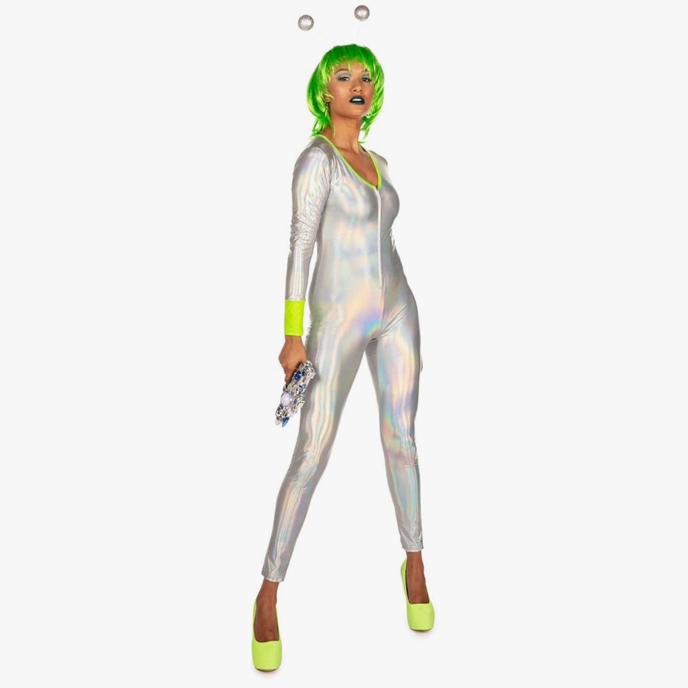 Tipsy Elves Silver and Neon Green Alien Costume